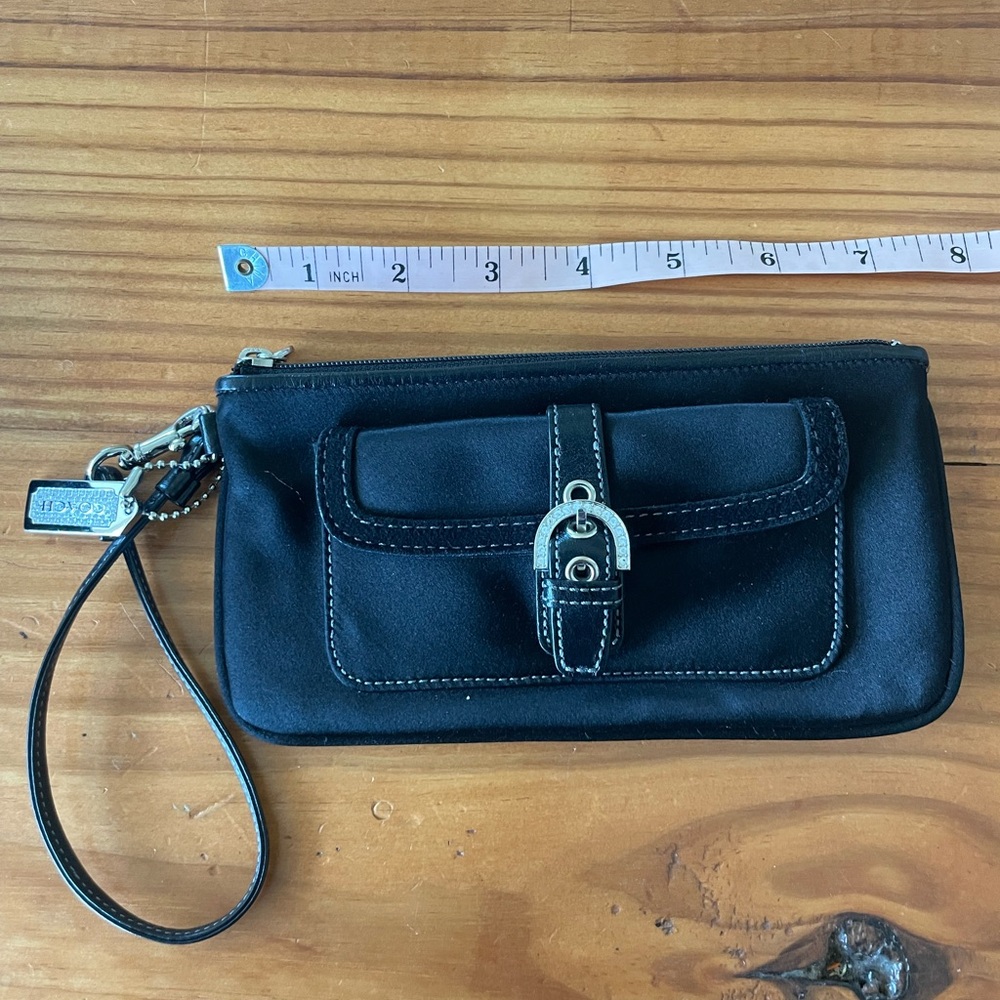 Coach Midnight Black Wristlet with Buckle Accent